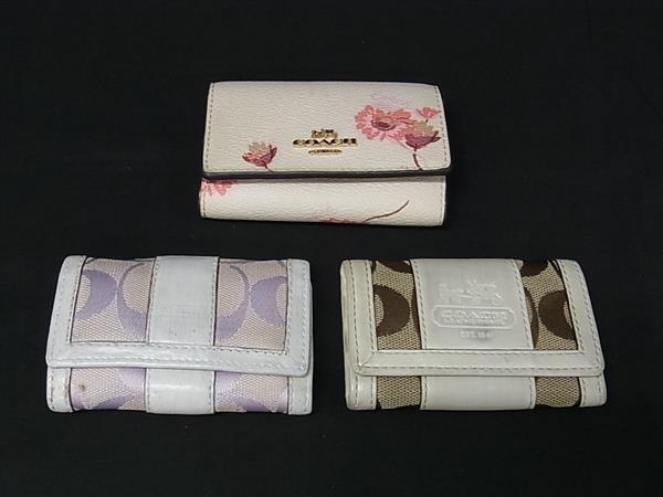 COACH コーチ シグネチャー キャンバス×レザー 花柄 6連 キーケース 鍵入れ 3点セット まとめ売り DP5994拍卖