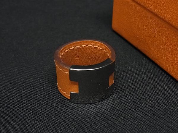 1円 ■極美品■ HERMES エルメス ルーリー レザー リング 指輪 アクセサリー サイズ S (約11号) レディース メンズ オレンジ系 BQ6932拍卖