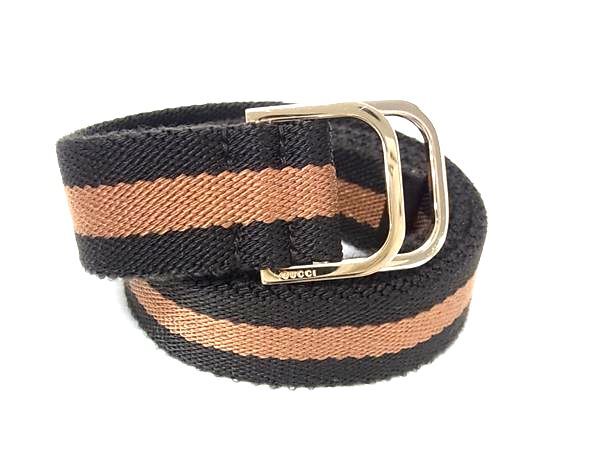 1円 ■美品■ GUCCI グッチ シェリーライン キャンバス ゴールド金具 ベルト 表記サイズ 85・34 レディース メンズ ブラウン系 FW6941拍卖