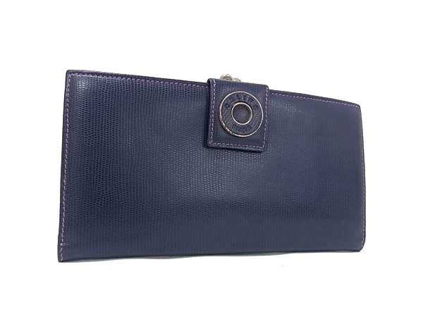 1円 CELINE セリーヌ レザー がま口 二つ折り 長財布 ウォレット 札入れ 小銭入れ カード入れ レディース ネイビー系 HF0264拍卖