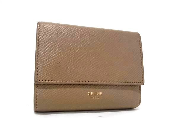 1円 ■美品■ CELINE セリーヌ スモール トリフォールド 三つ折り レザー 財布 ウォレット 札入れ 小銭入れ レディース ブラウン系 HF0250拍卖