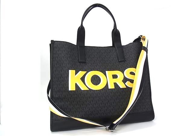 1円 ■極美品■ MICHAEL KORS マイケルコース MK柄 PVC×レザー 2WAY ハンドバッグ ショルダーバッグ 斜め掛け ブラック系 HB3370拍卖