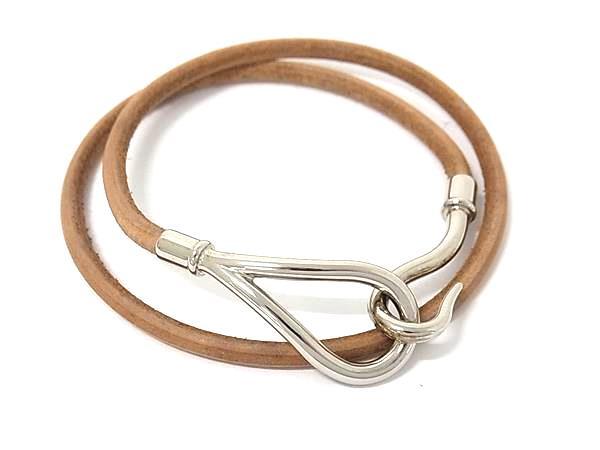 1円 HERMES エルメス ジャンボ レザー シルバー金具 2連 ブレスレット チョーカー アクセサリー ブラウン系 BQ6570拍卖