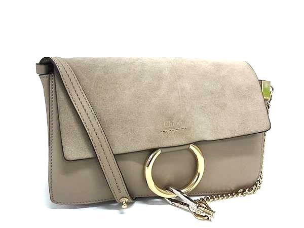 1円 Chloe クロエ フェイ レザー×スエード クロスボディ ショルダーバッグ 斜め掛けかばん レディース グレー系 FY3820拍卖