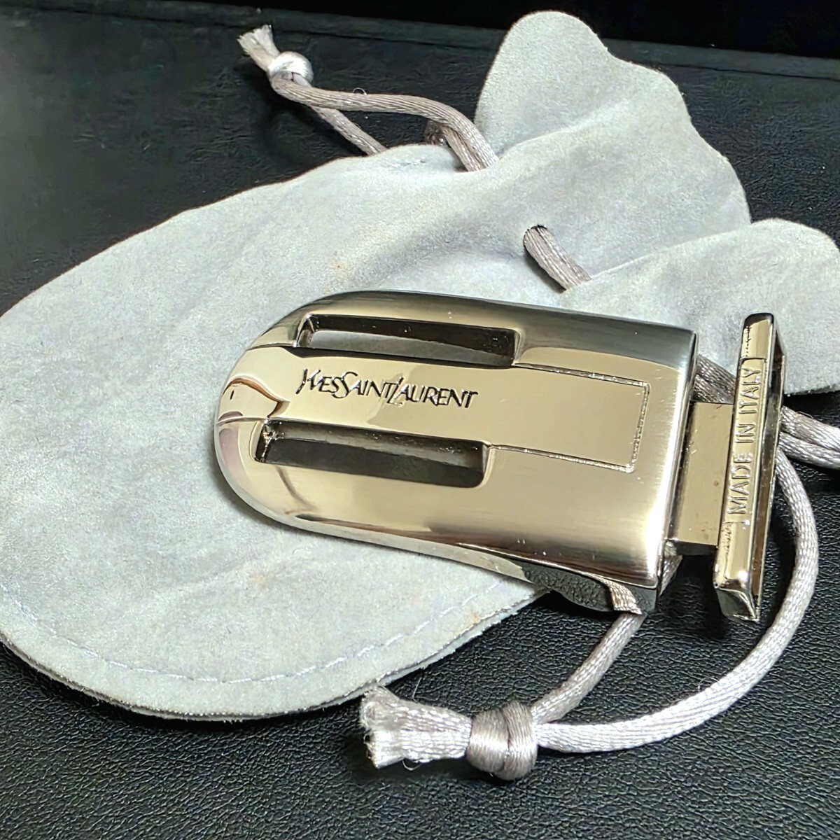 1円 スタート ! YVES SAINT LAURENT イヴサンローラン マネークリップ シルバー 保存袋付き MADE IN ITALY メンズ拍卖
