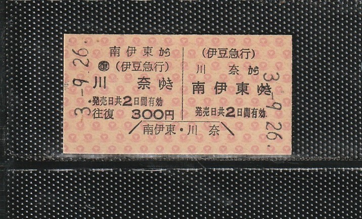伊豆急行 川奈⇔南伊東 A型 赤地紋 往復 硬券乗車券 未使用券 拍卖
