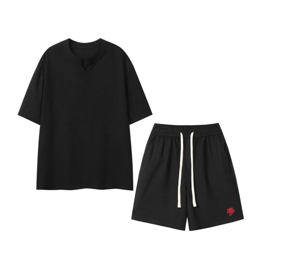 夏新品 半袖麻シャツ 五分丈パンツ 上下セット メンズ レトロカジュアル 通気性 涼しい 無地 夏服 薄手 心地良し拍卖