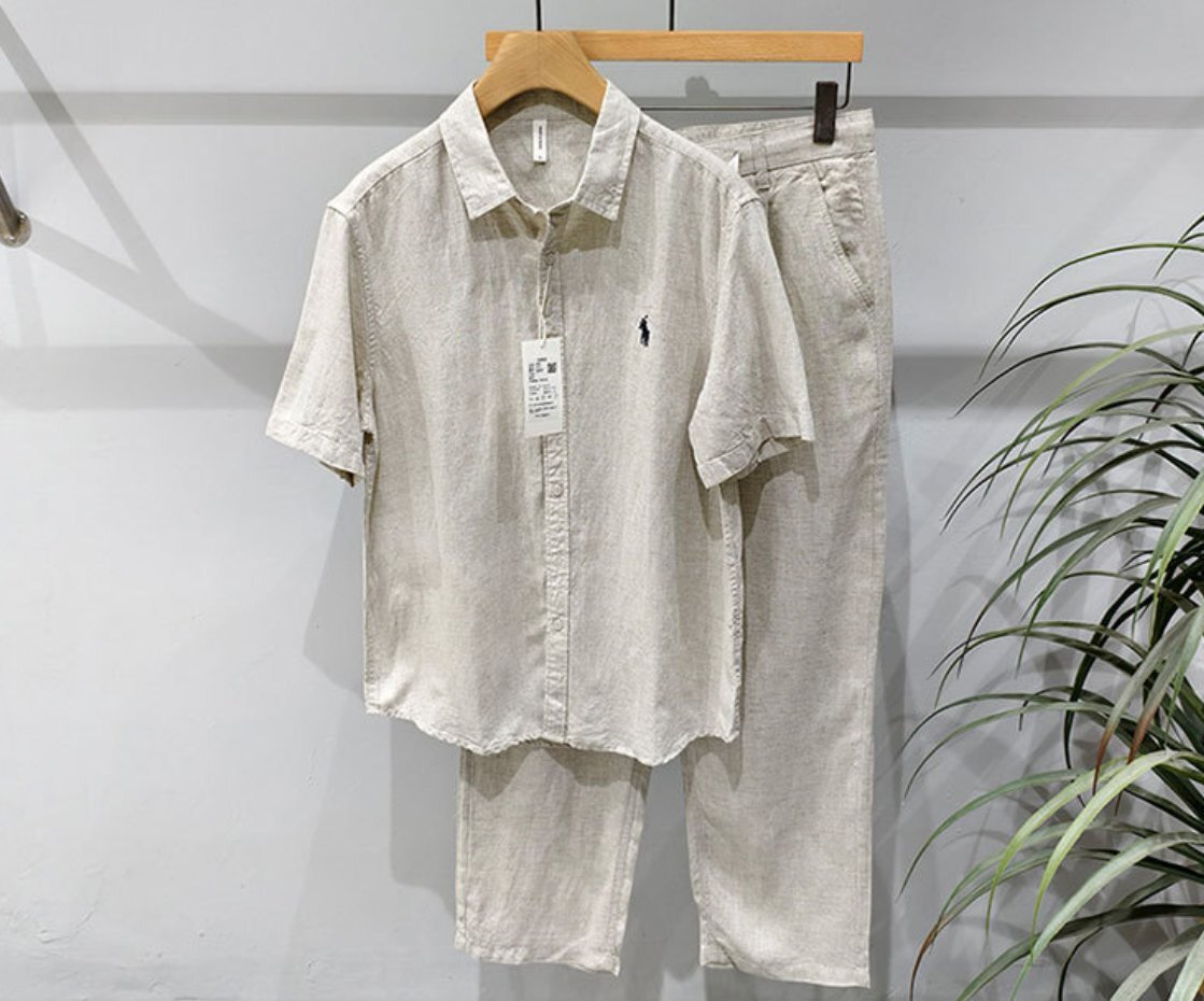 夏新品 麻シャツ カジュアルパンツ 上下セット 麻セットアップ メンズゆったりセット レトロカジュアル 通気性抜群 心地良し 通勤拍卖