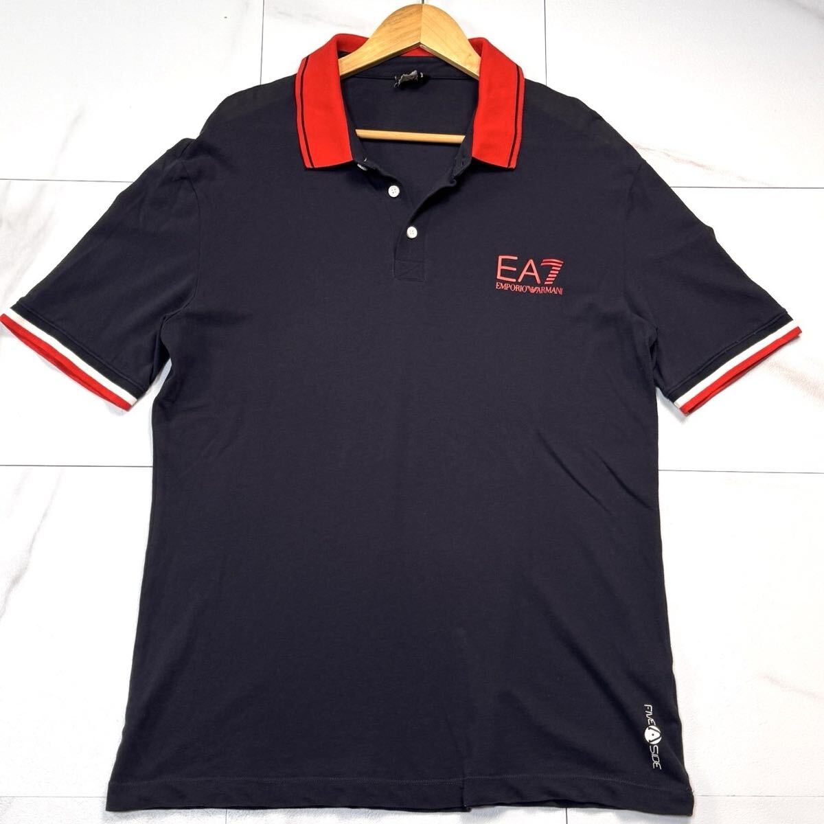極美品/ XXLサイズ EMPORIO ARMANI エンポリオ アルマーニ EA7 ポロシャツ 半袖 イーグルロゴ 吸収速乾 ネイビー拍卖