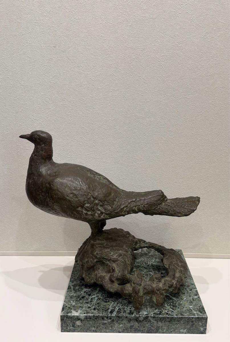 【真作保証】柳原義達「山鳩」ブロンズ 彫刻 日動画廊シール付 台座付 拍卖