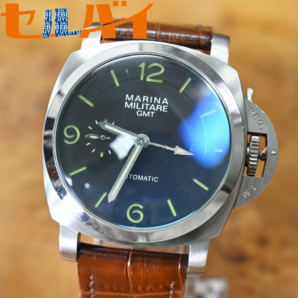 本物 美品 マリーナミリターレ GMT オートマティック サンドイッチ文字盤 メンズウォッチ 男性用自動巻腕時計 MARINA MILITARE拍卖