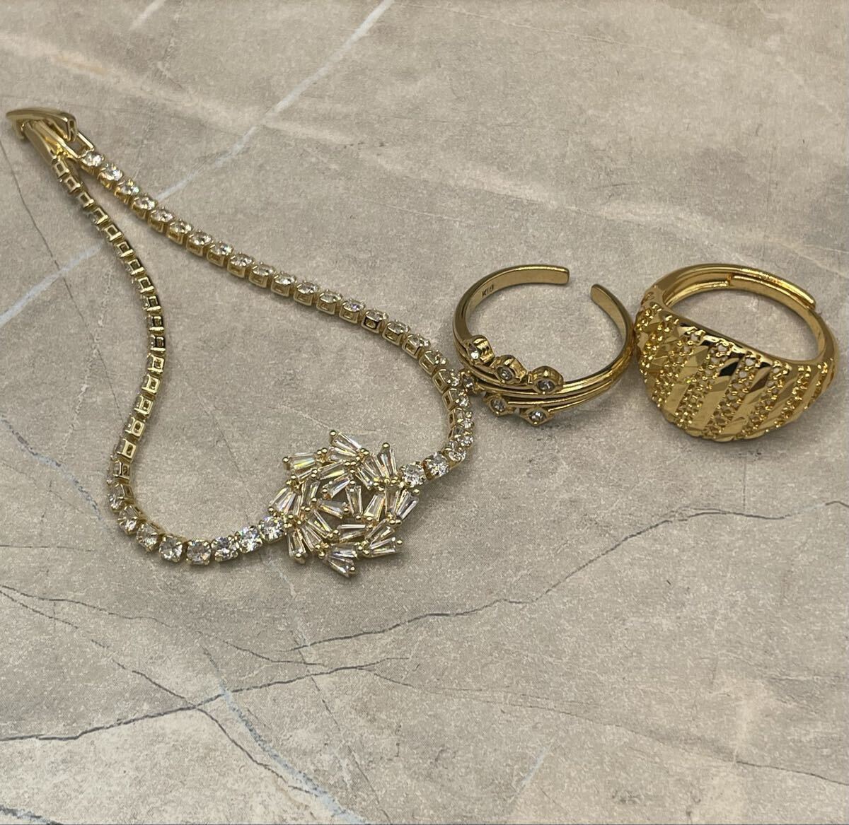 ★1円スタート 3点セット K18 K24 刻印 ゴールド リング アクセサリー メンズ レディース 指輪 デザインリング ブレスレット拍卖