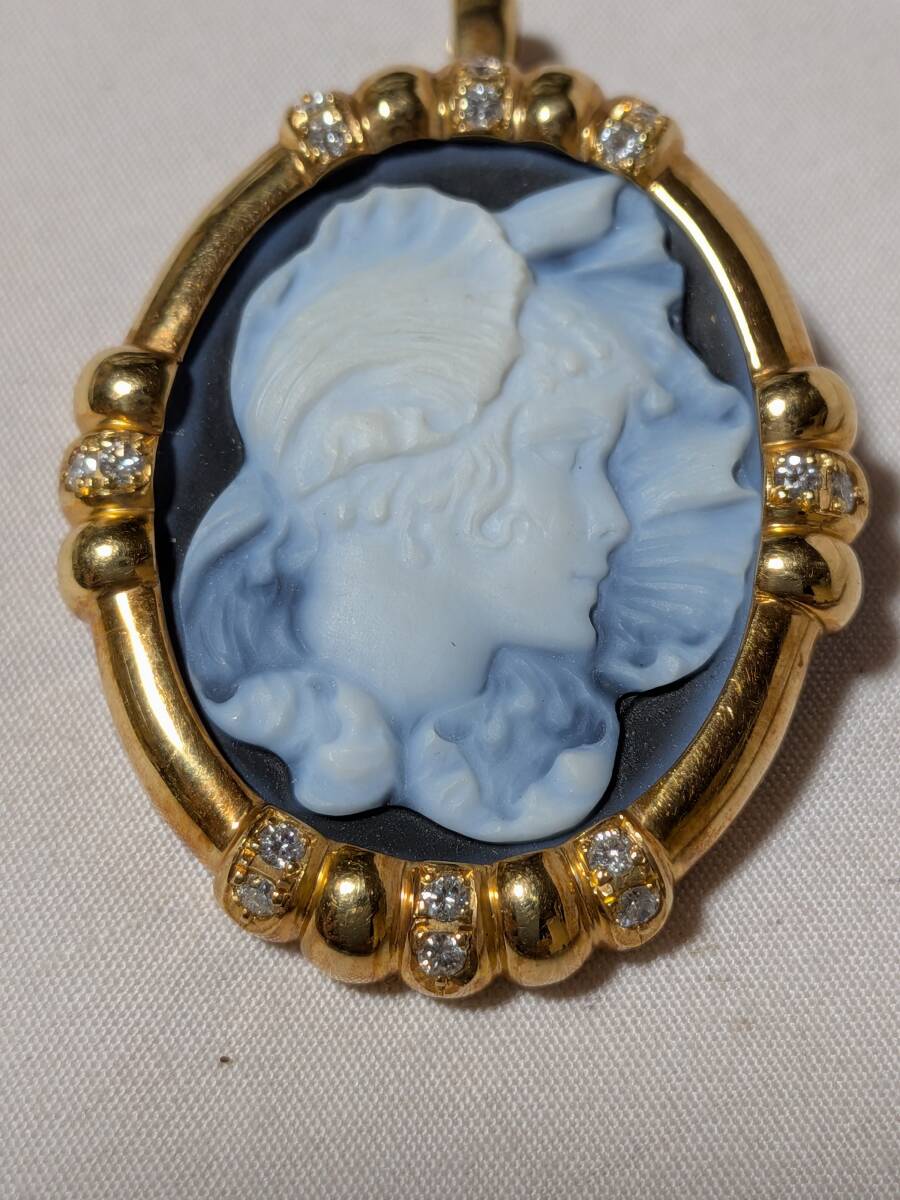 カメオブローチ◆K18刻◆17g◆18金 ダイヤ 0.40刻◆ペンダントトップ◆4cm×3.3cm拍卖