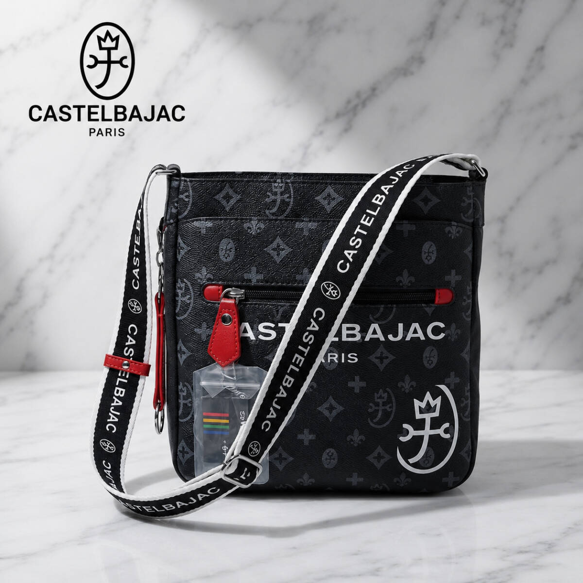 【新品】 カステルバジャック 048123 ショルダーバッグ 縦型 かばん 総柄 モノグラム ブラック クロ拍卖