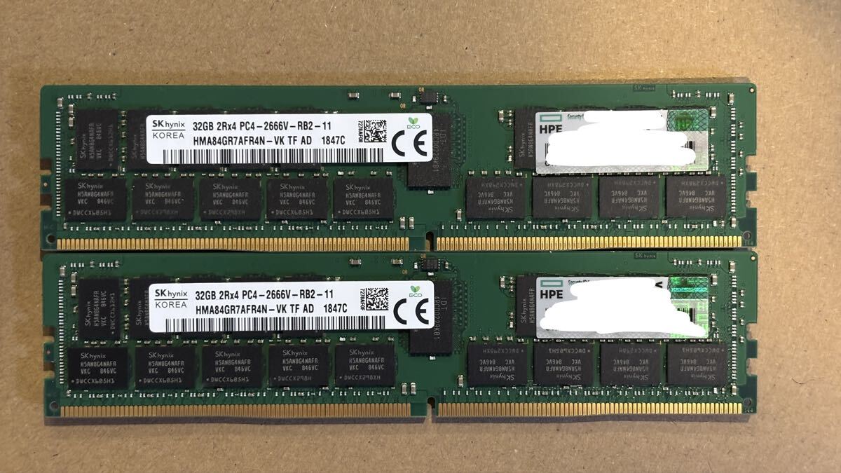 HPE SKhynix 32GB×2 64GB 2Rx4 DDR4 PC4-2666V RDIMM メモリ 2枚まとめ売り拍卖