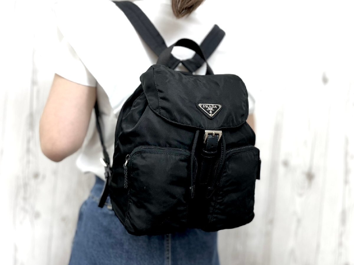 極美品 PRADA プラダ テスート ナイロンリュック リュックサック バッグ ナイロン×レザー 黒 103965拍卖