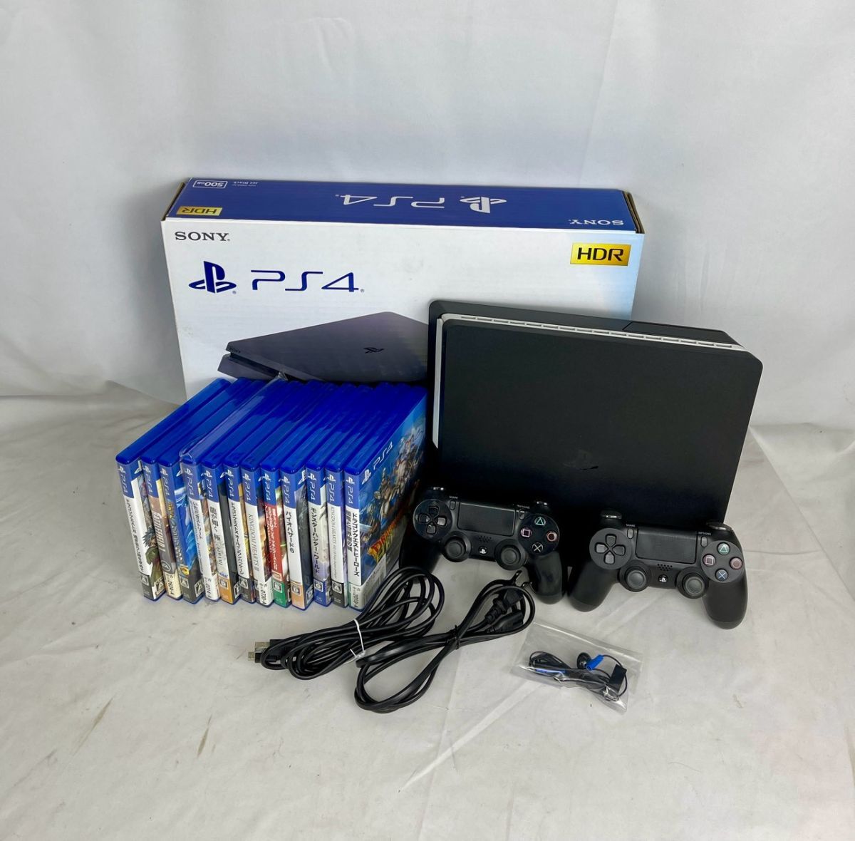 1円~⑧【動作確認済】美品 SONY ソニー PS4 スリム CUH-2100A 500GB ジェットブラック 本体 コントローラー2個 ソフト11本 付き #④26拍卖