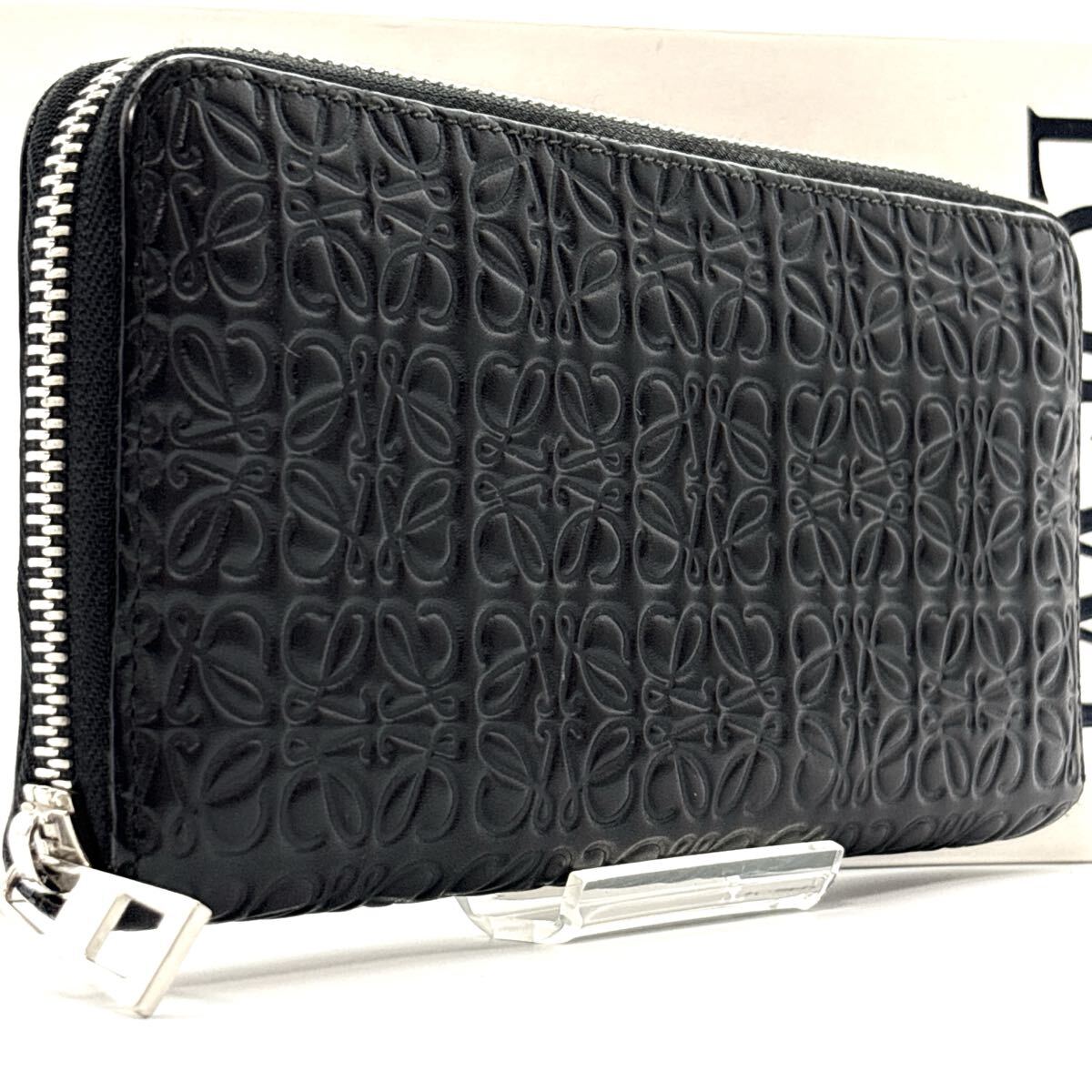 極美品◆LOEWE ロエベ 長財布 リピートアナグラム ロングウォレット ブラック 黒 レザー メンズ拍卖