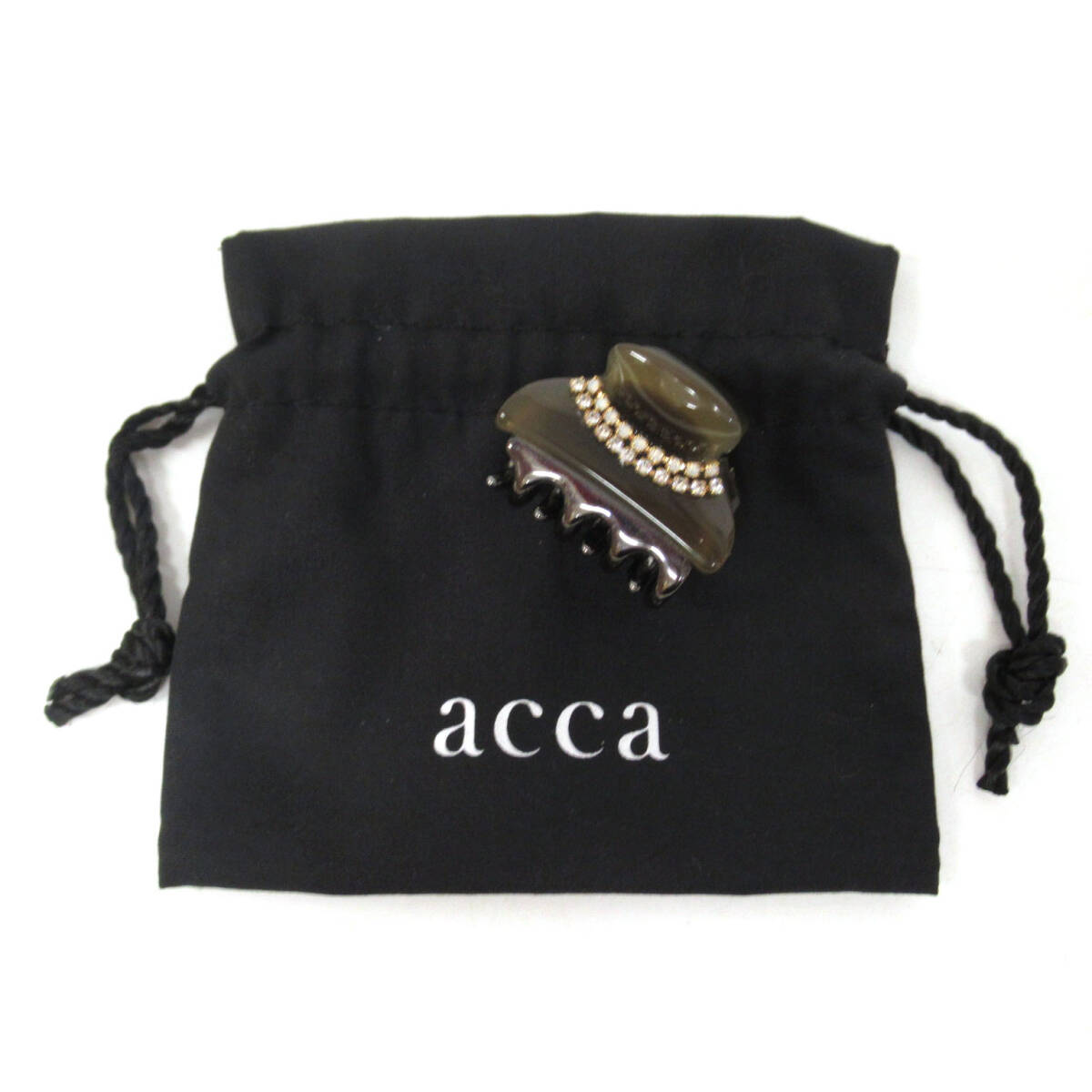WE26620 美品 acca アッカ ダブルコラーナ ニューコラーナ スモール ミニ ヘアクリップ ラインストーン オリーブグレー ヘアアクセサリー拍卖