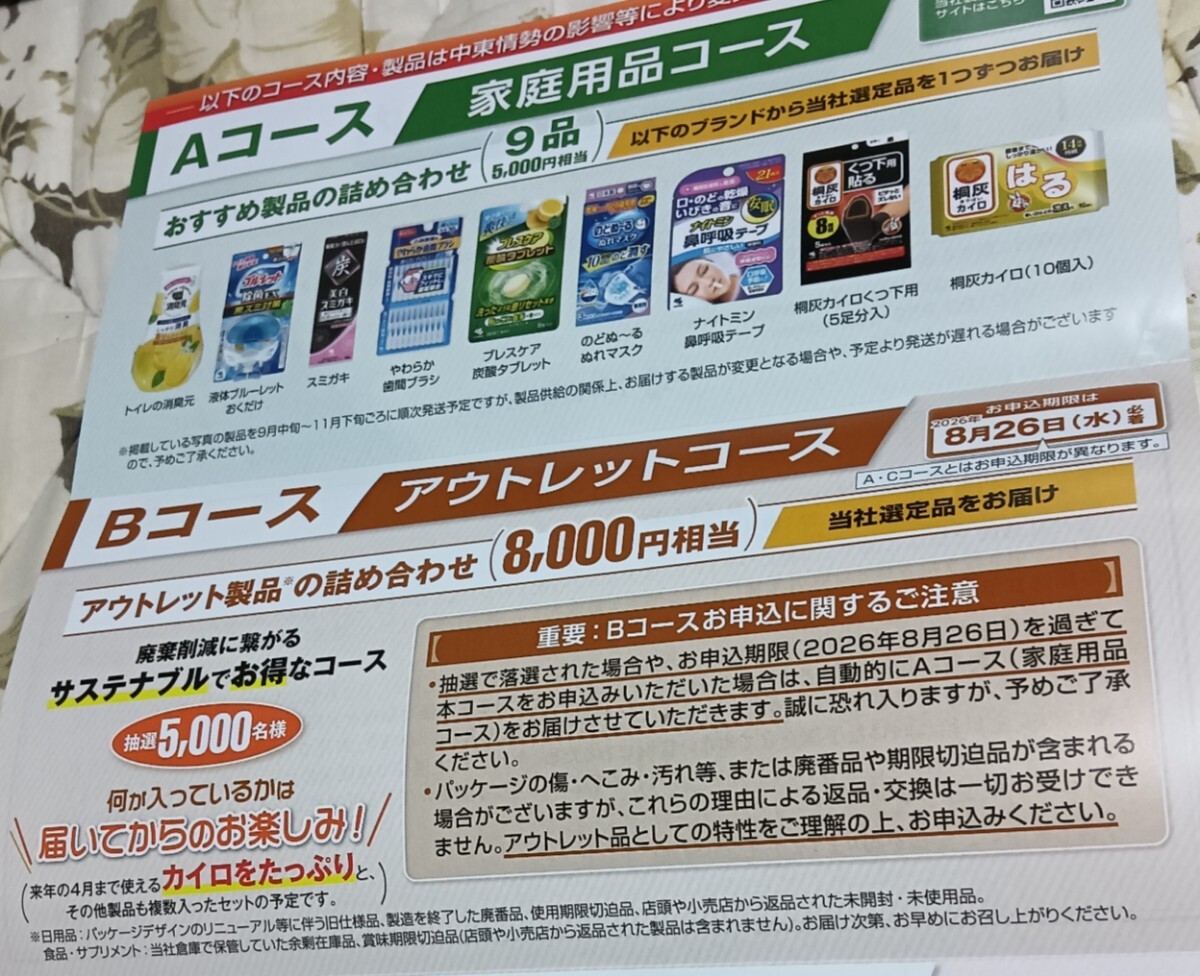 小林製薬 株主優待品申込ハガキ ※ミニレターで発送〈家庭用品Aコース 5000円相当〉 または 〈アウトレットBコース 8000円相当〉を選択可拍卖