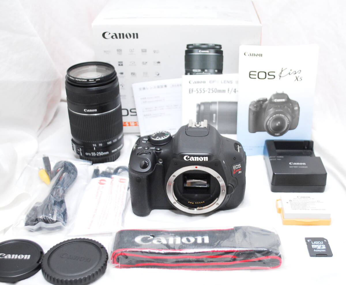 【新品級の超美品 3300ショット メーカー保証書・SDカード等完備】Canon キヤノン Kiss X5 EF-S 55-250mm IS Ⅱ拍卖