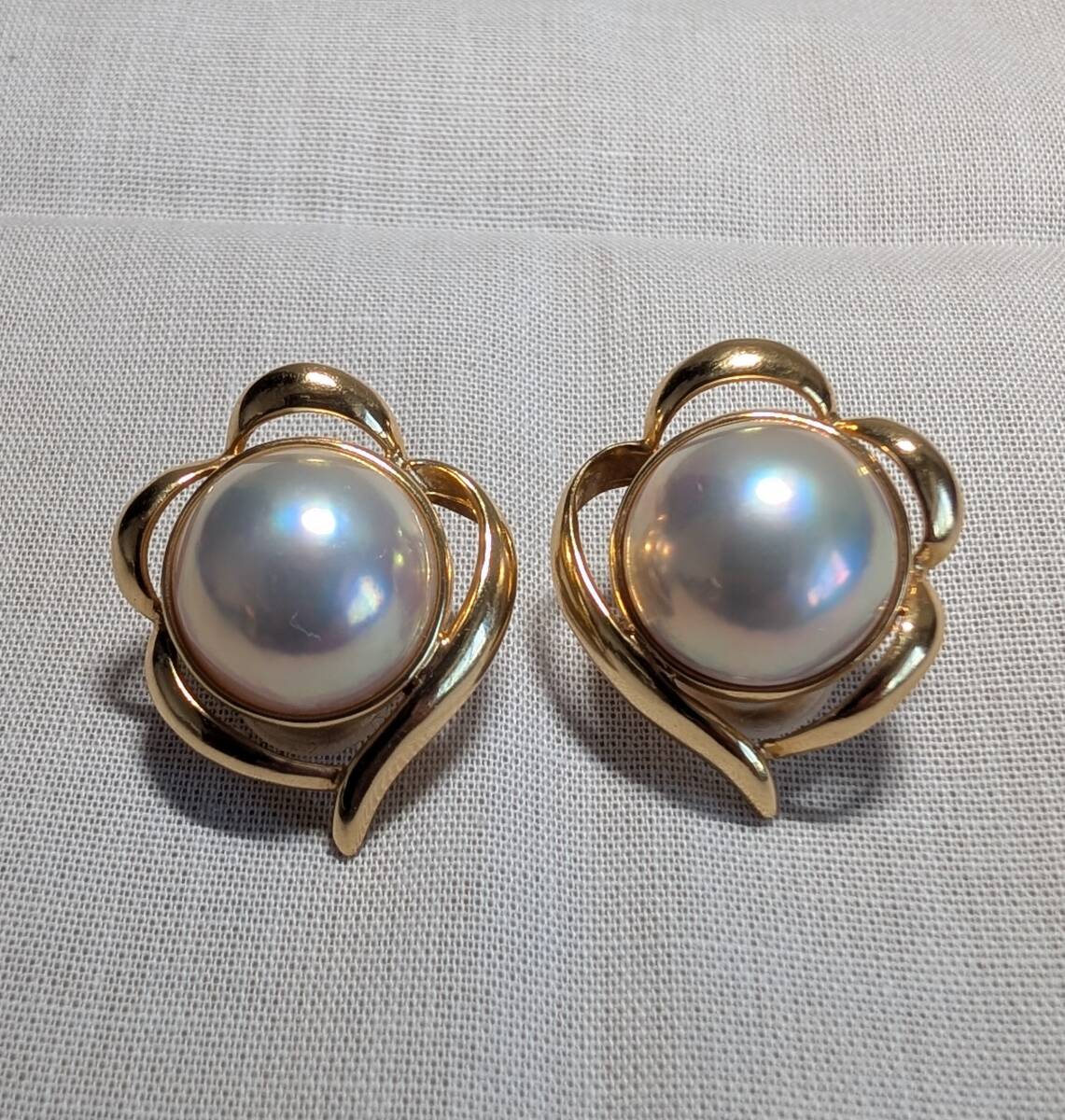 【1000円スタート】イヤリング 丸型 マベパール 真珠 金18K ゴールド 重量11.2g サイズ2.0×2.3cm ジュエリー 宝石 レディース【tya014】拍卖