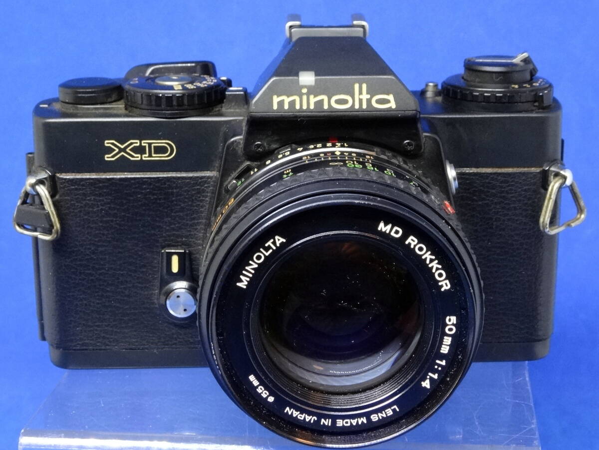 希少 ミノルタ MINOLTA XD ブラック + MD ROKKOR 50mm F1.4 大口径単焦点レンズ フィルムカメラ 一眼レフ 簡易動作確認拍卖