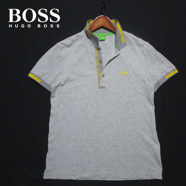 【BOSS ヒューゴ・ボス】 半袖ポロシャツ 前立ロゴ 杢グレー ストレッチ (M) BOSS HUGO BOSS ゴルフ ヒューゴボスジャパン拍卖