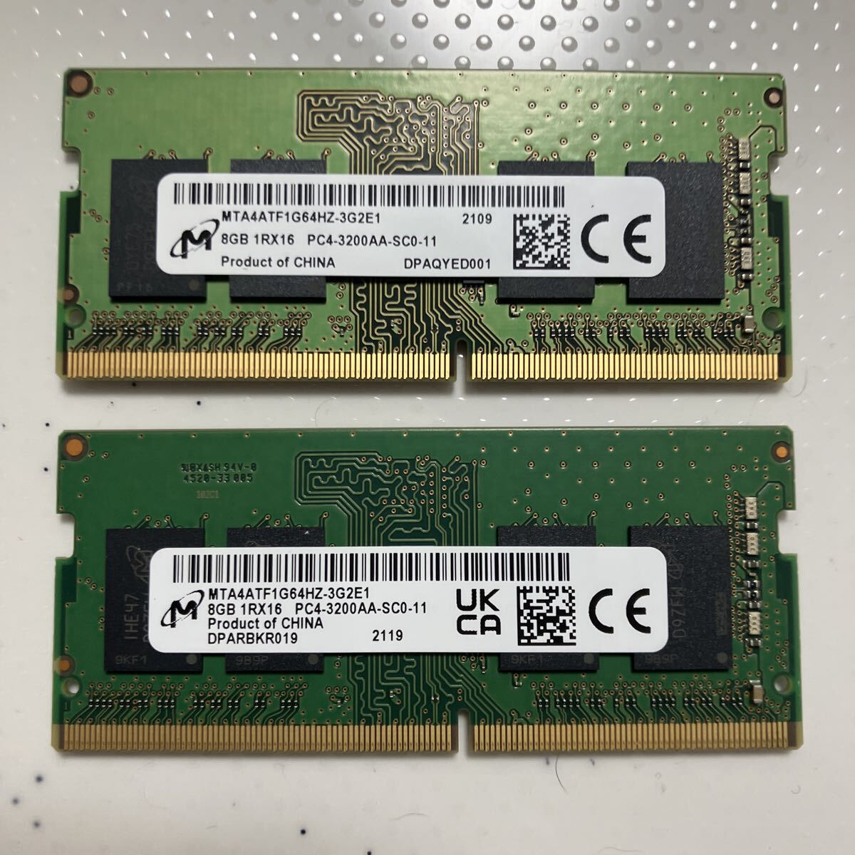 Micron DDR4 PC4-3200AA 合計16GB(8GB 2枚セット) マイクロン ノートPCメモリ中古品拍卖