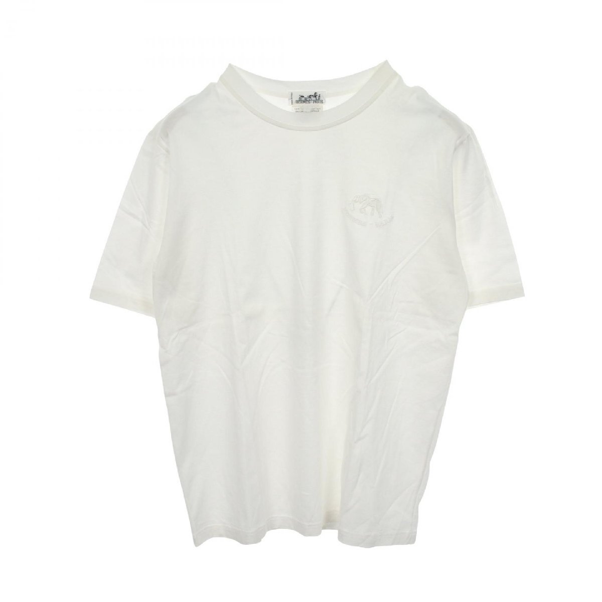 エルメス HERMES ロゴ 像 刺繍 クルーネック 半袖Tシャツ 衣料品 トップス コットン ホワイト系 ホワイト 【中古】拍卖