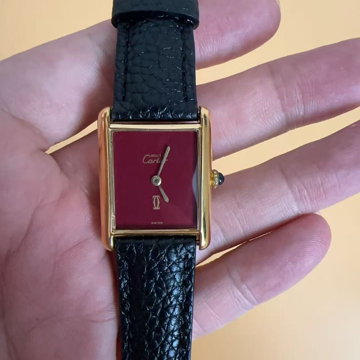 1円〜 OH済み 稼動品 カルティエ Cartier 手巻き マストタンク メンズ レディース LM 腕時計 SV925 ヴィンテージ レッド文字盤 腕時計拍卖