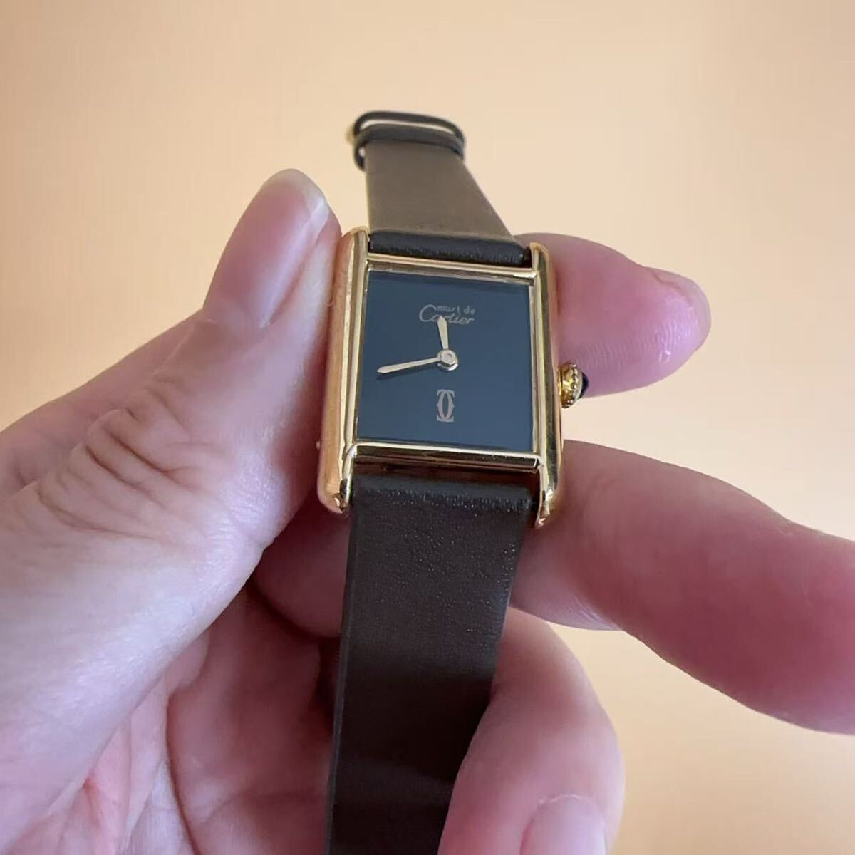 1円〜 稼動品 美品 OH済み CARTIER カルティエ マストタンク ヴェルメイユ SM ブラック 手巻き レディース 腕時計 ブラック文字盤 拍卖