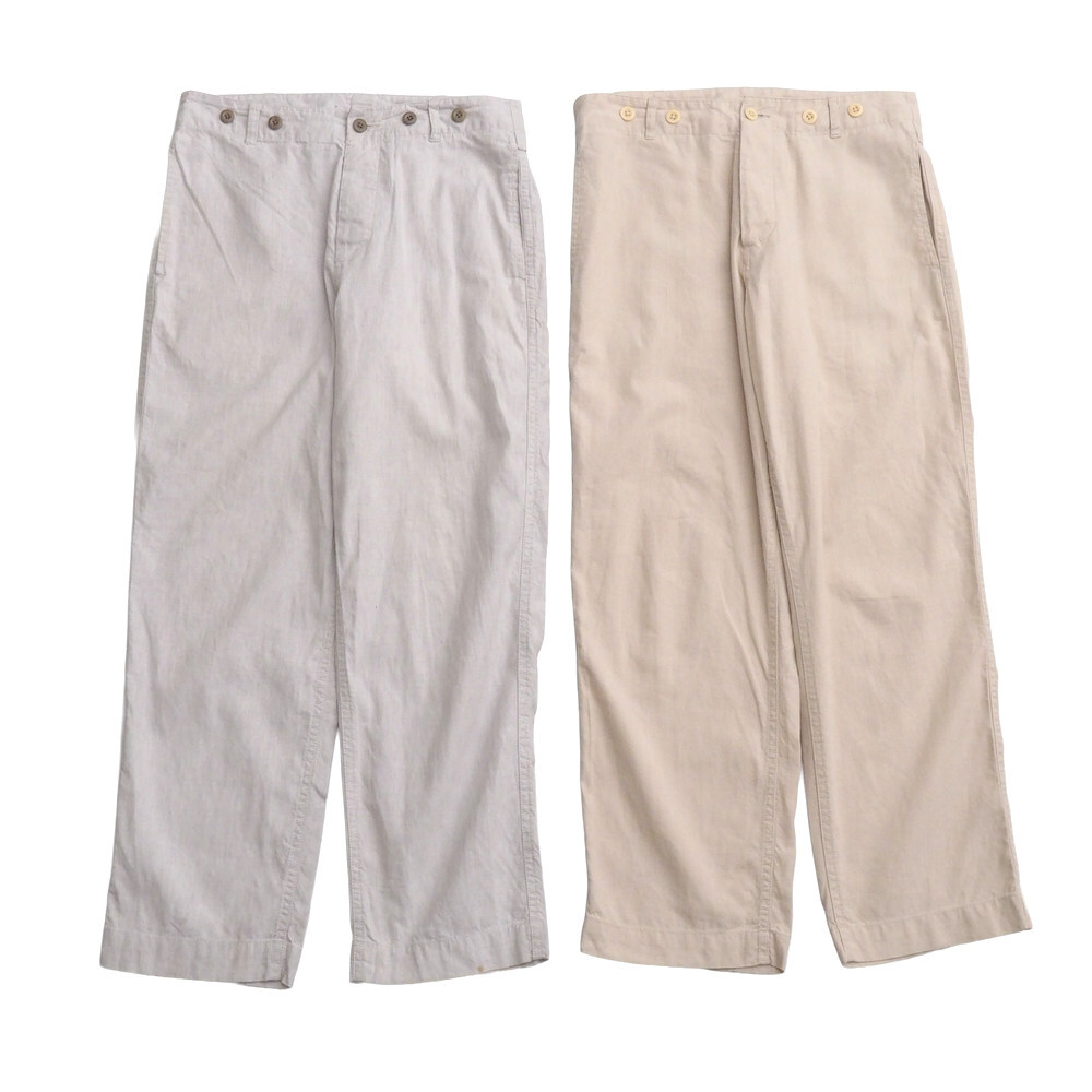 TK6672Σ2点セット MHL. マーガレットハウエル リネン×コットン レディースパンツ ライトグレー/ライトベージュ系 サイズ/拍卖