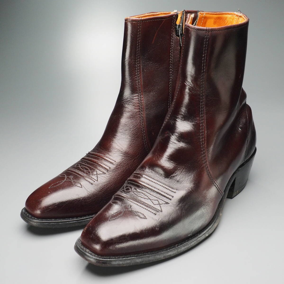 W5174//ヴィンテージ*シアーズ/Sears*メンズ8.5EE/サイドジップ/ショートウエスタンブーツ/レザーブーツ/革靴/バーガンディ拍卖