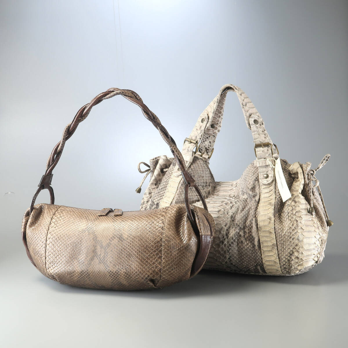 GT8302★2点セット GERARD DAREL ジェラールダレル他 パイソンレザー 本ヘビ革 ハンドバッグ 肩掛け鞄 ブラウン/グレージュ系拍卖