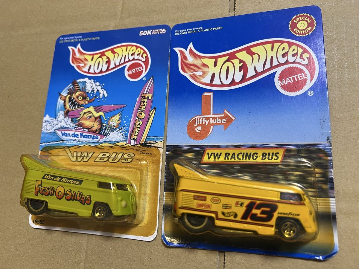 Hot Wheels VW BUS 2台セット Van de Kamp’s Fish-O-Saurs Jiffy Lube Racing Bus 未開封 1997/1998 1円スタート 送料無料 ホットウィール拍卖