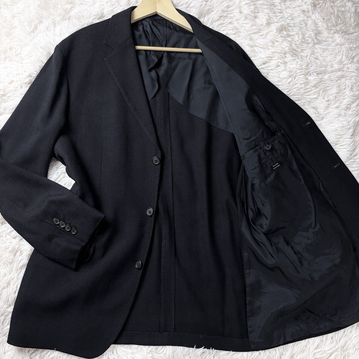 美品 希少XXL シルク100% HUGO BOSS ヒューゴボス テーラードジャケット アンコン アウター 黒 ブラック 薄手 絹 メンズ 春夏 ブレザー 52拍卖