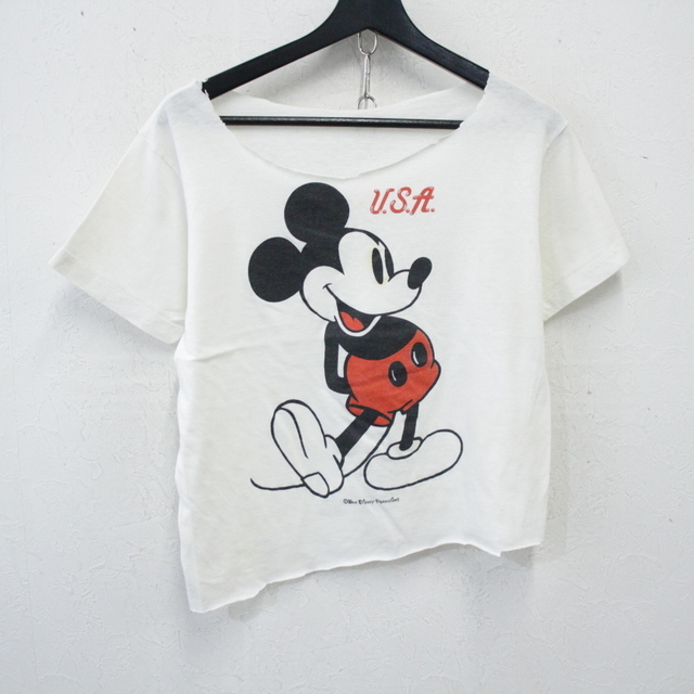 m971 80sビンテージ 半袖Tシャツ カットオフ ミッキーマウス■1980年代製 約XSサイズ 白 ホワイト アメカジ ストリート 古着 古着卸 激安拍卖