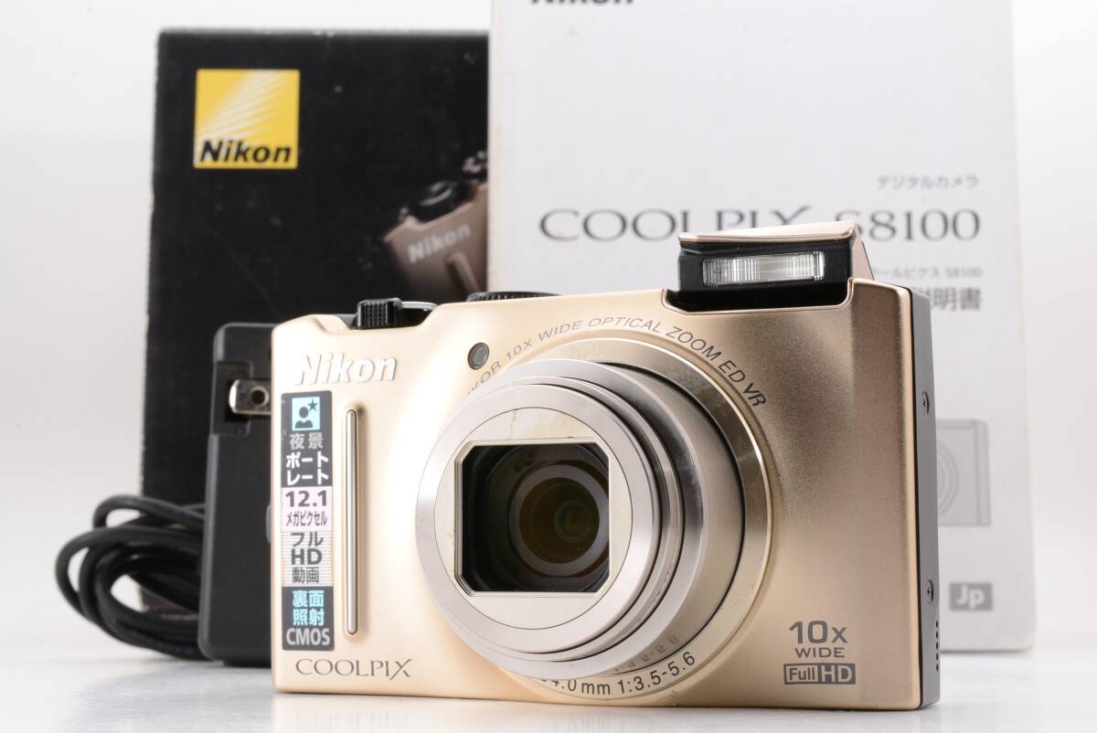 管R1346 動作品 ニコン Nikon COOLPIX P8100 クールピクス ゴールド コンパクトデジタルカメラ 箱 取説 充電ケーブル付拍卖