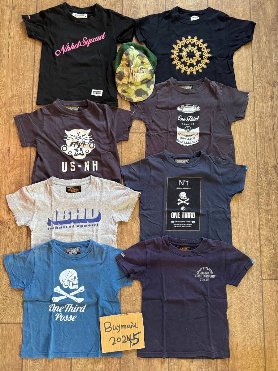 【1円】豪華 子供服 男女兼用 総額4万円超 ネイバーフッド ONE THIRD WHITE WALL Tシャツ APE 緑迷彩 キャップ 120 130 CM- 9点 希少セット拍卖