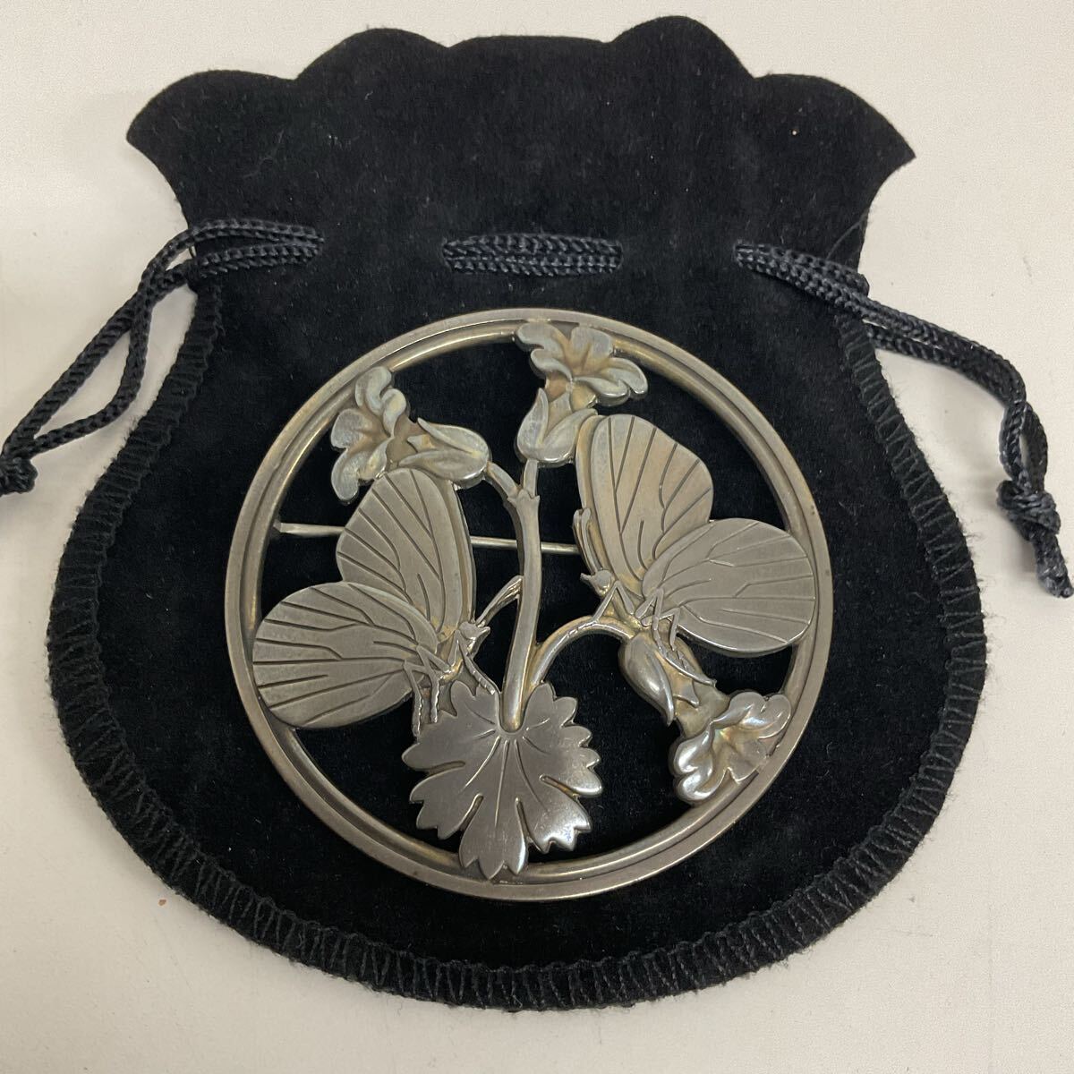 営KZ069-60◆ Georg Jensen ジョージ ジェンセン 283 蝶 花 シルバー 925刻印 ブローチ 総重量約25g拍卖