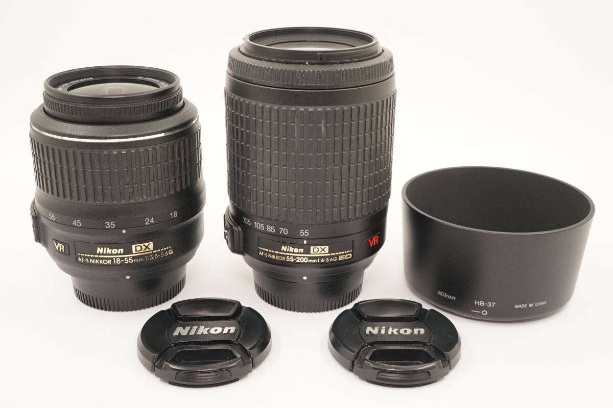 658■売り切り■Nikonニコン■AF-S DX Zoom-NIKKOR■18-55mm F3.5-5.6 G VR■55-200mm F4-5.6 G VR IF-ED HB-37フード■動作品■拍卖