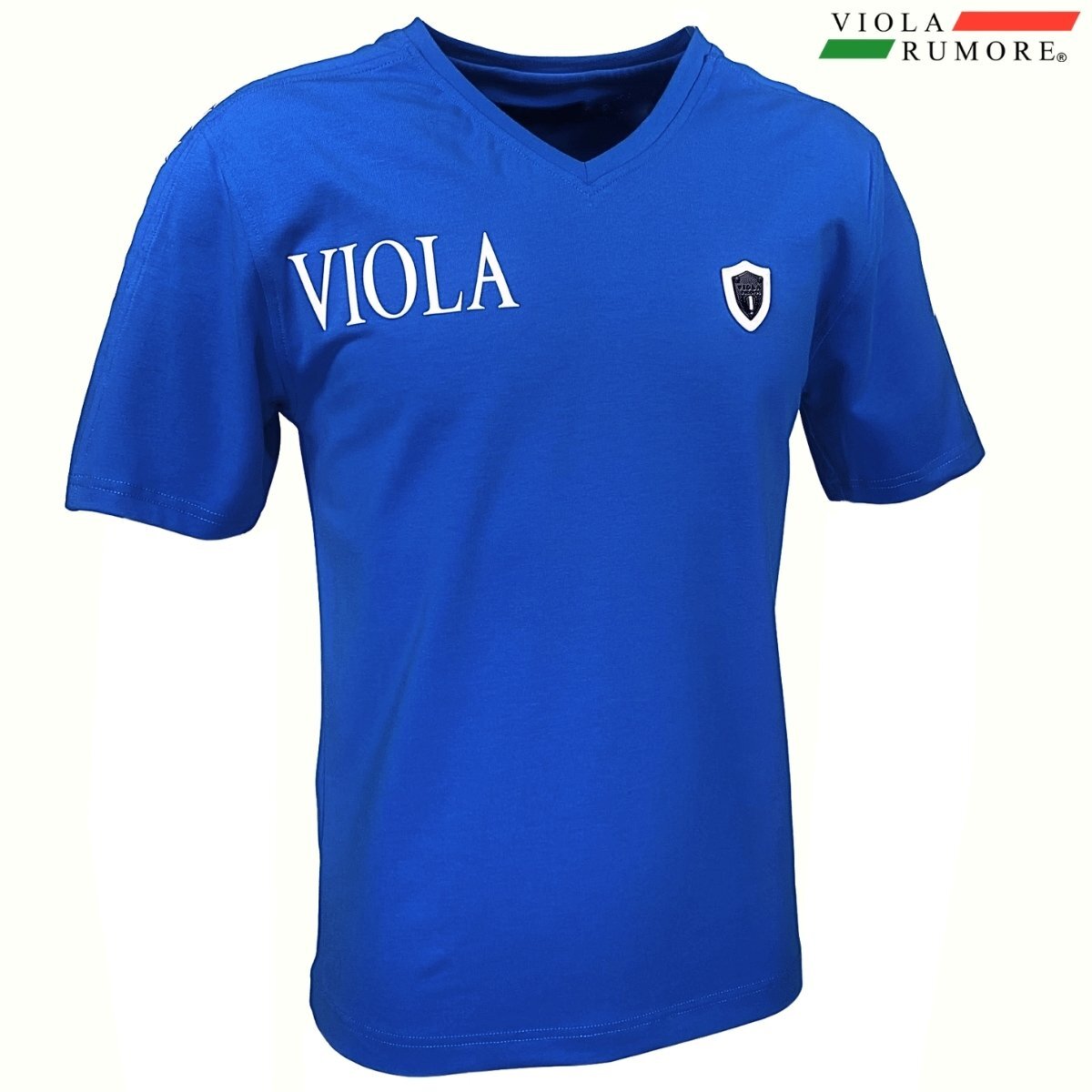 62325-royal VIOLA rumore ヴィオラルモーレ ビオラ Tシャツ 半袖 Vネック 肩切り替え 刺繍 ロゴ ストレッチ mens メンズ(ブルー青) L拍卖