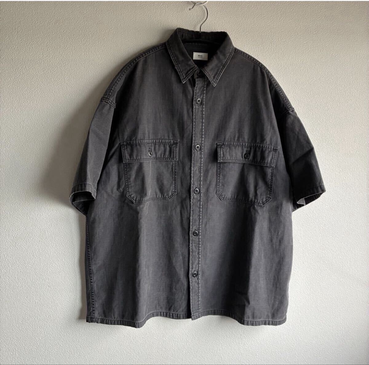 極美品! Ron Herman ロンハーマン RHC Back Satin Short Sleeve Shirts バックサテン ショートスリーブシャツ 半袖 ウォッシュ加工 M拍卖