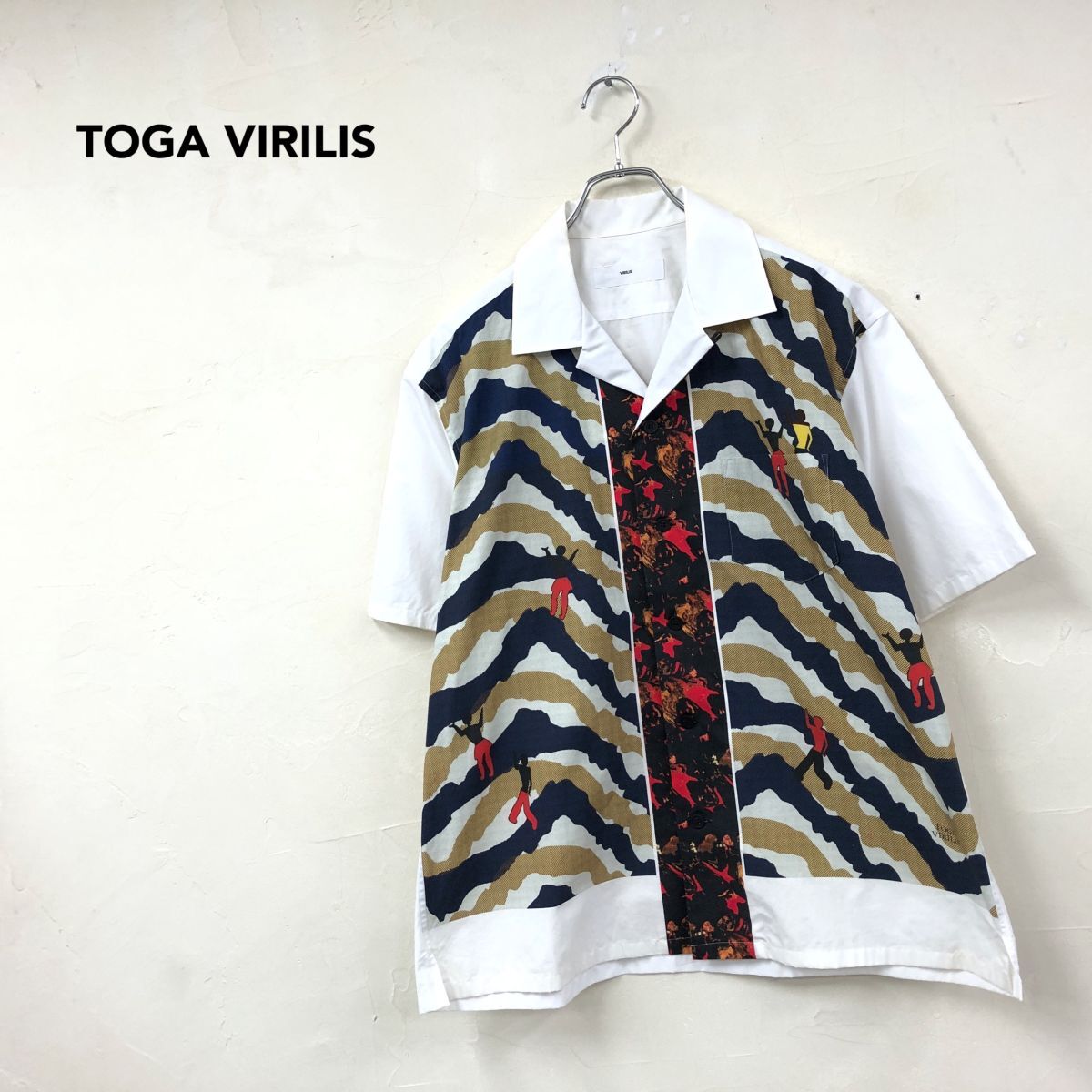 3H1854-N◆ TOGA VIRILIS トーガビリリース 半袖シャツ 開襟 プリント ◆size48 マルチ 幾何学模様 コットン拍卖