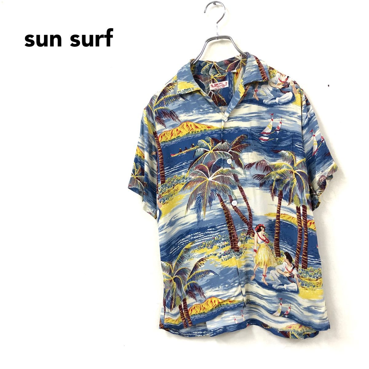 3H1839-N◆ SunSurf サンサーフ アロハシャツ 半袖 開襟 東洋エンター ◆ sizeM マルチカラー 総柄 レーヨン拍卖