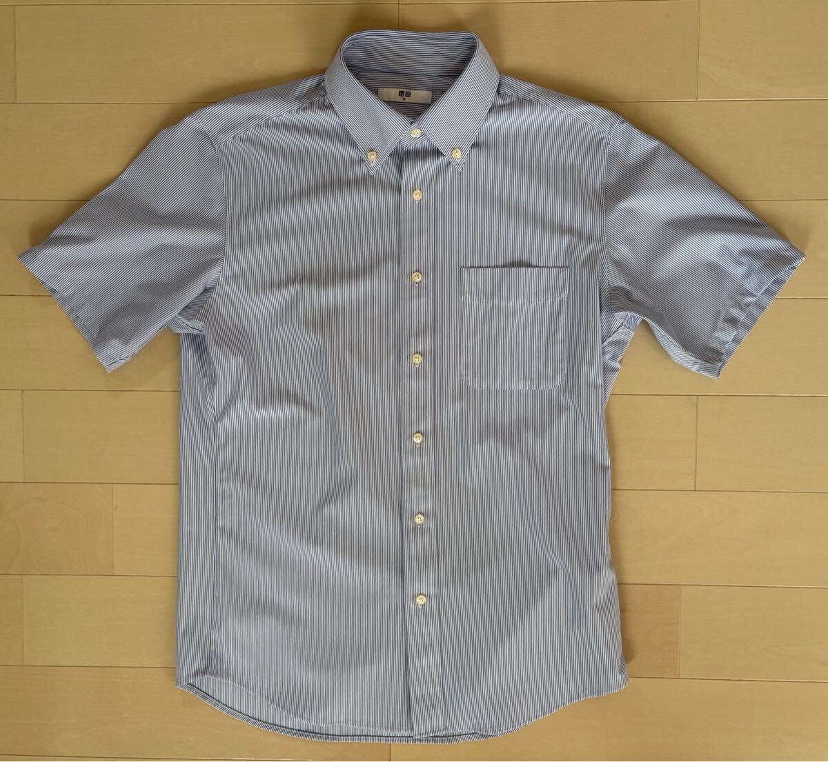 UNIQLO/ドライノンアイロンジャージ(半袖ジャージー)/ボタンダウン/ストライプ/ブルー/M拍卖