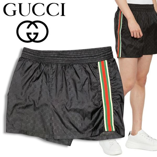 69 国内正規品 GUCCI グッチ 699084 GG スプリーム スイムウェア 水着 ハーフパンツ ショーツ シェリーライン ブラック 52 イタリア製拍卖