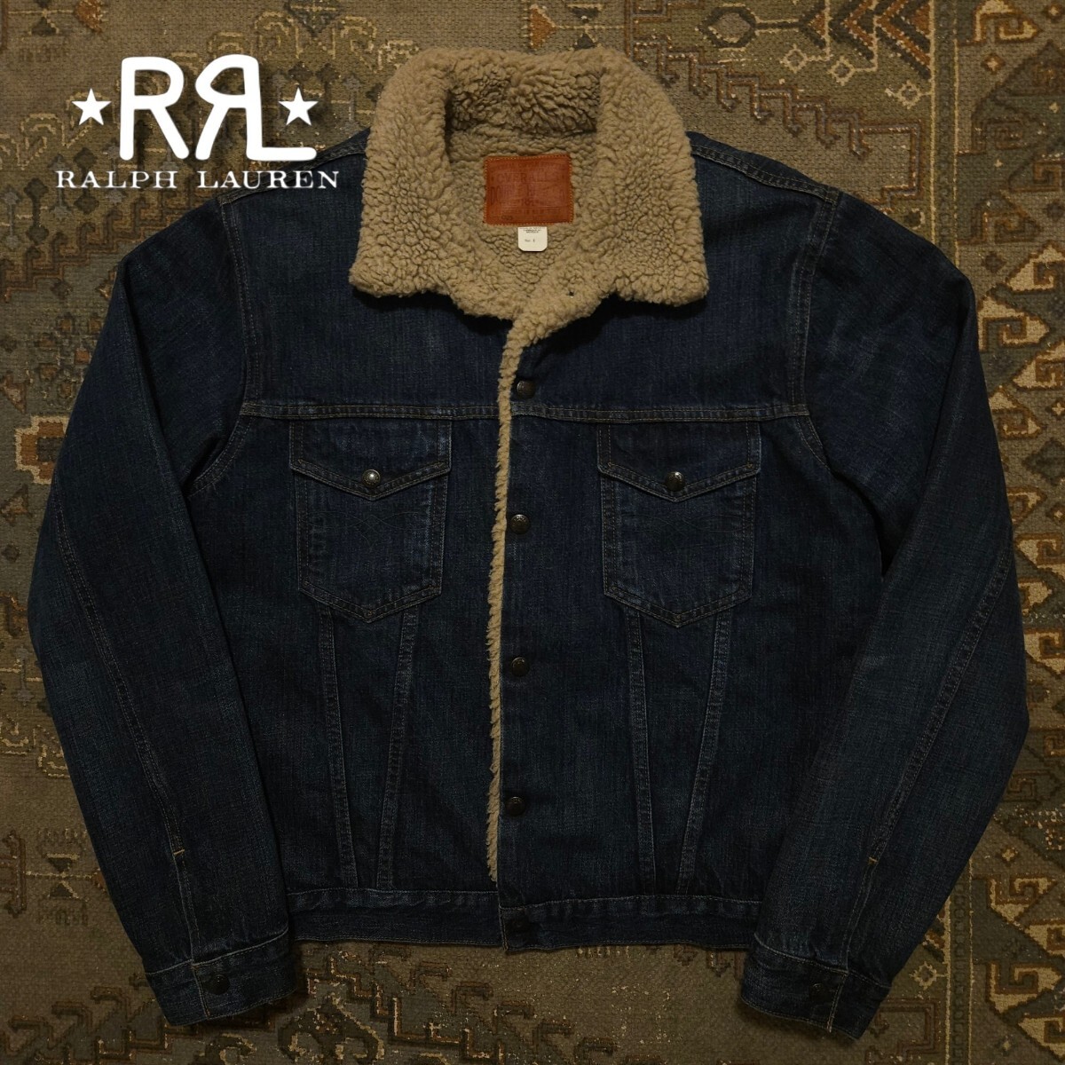 【傑作品】RRL DENIM BOA JACKET【M】デニム ボア ジャケット 1970s 初代 LEVI'S 3rd レザー 牛革 メダリオン ムートン 米国 RALPH LAUREN拍卖