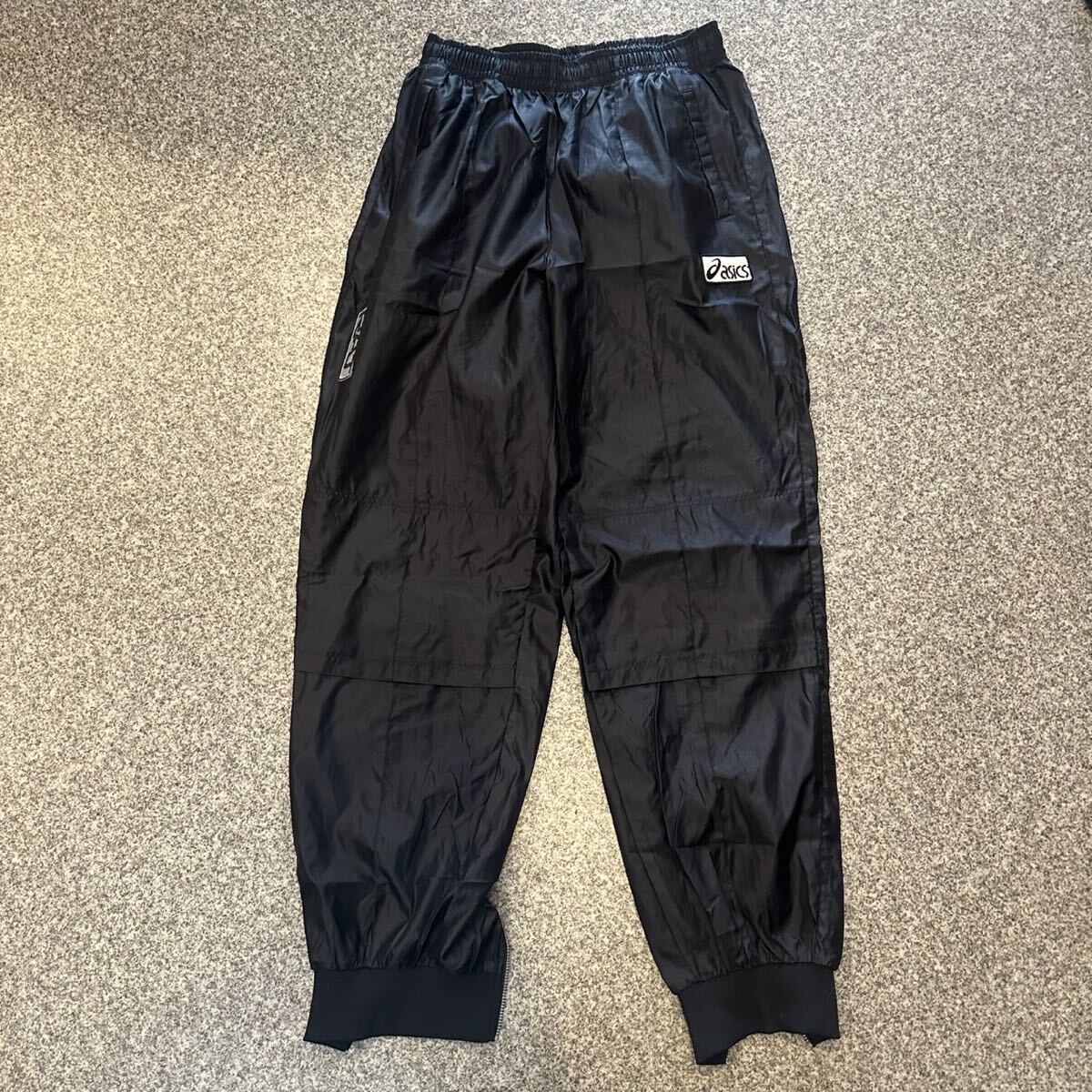 【2371 60サイズ】 90s 80s ASICS アシックス O スポーツウェア ジョガーパンツ ジャージ ブラック 黒 ナイロンパンツ 古着 ユーズド OLD拍卖